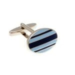 Gentlemen's Stripe Navy Blue and Light Blue Oval Cufflinks - Image 2