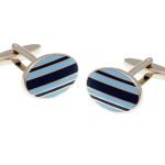 Gentlemen's Stripe Navy Blue and Light Blue Oval Cufflinks