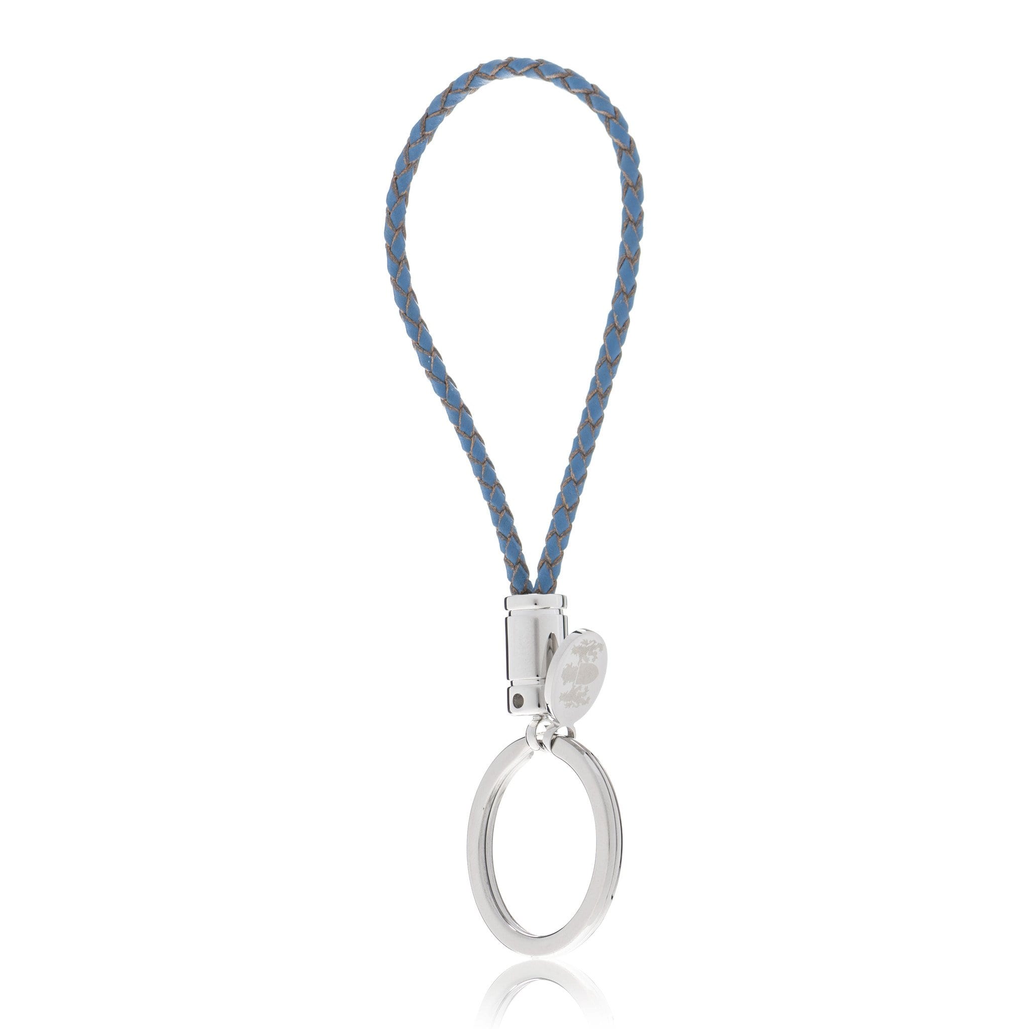 Braided Light Petrol Blue Genuine Leather Key Ring