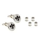 Mother Of Pearl Fleur de Lys Dress Studs & Cufflinks Set