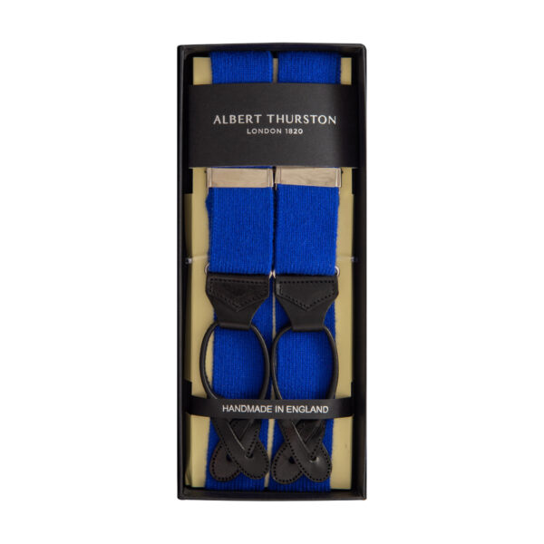 Albert Thurston Royal Blue Cashmere Braces - Todd & Duncan cashmere, woven by Scott & Charters. With Black Leather.