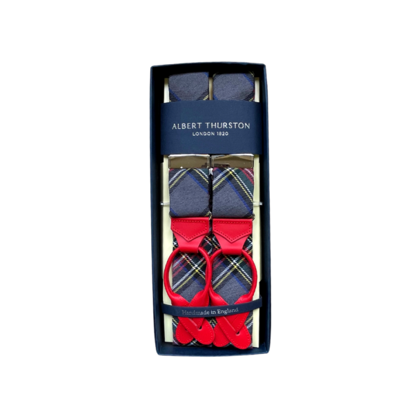 Albert Thurston Blue Tartan Braces with Red Leather