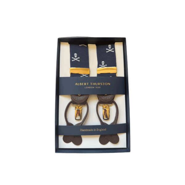 Albert Thurston Ribbed Navy & White Skulls Dual End Braces
